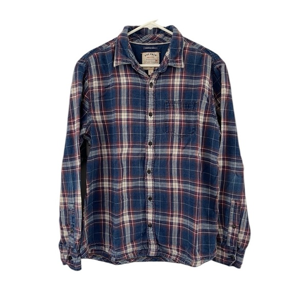 Fat Face Indigo Dye Plaid Flannel Button Down Shirt Size L - Picture 11 of 11